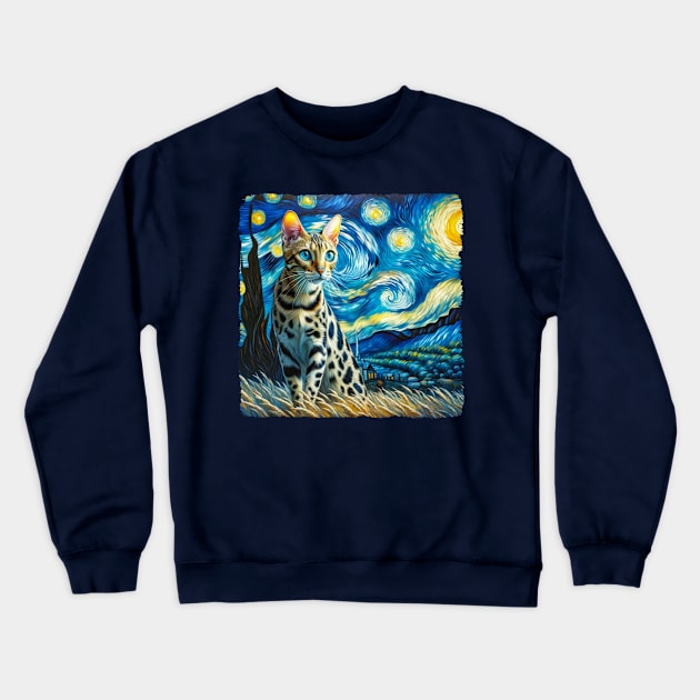 Ocicats Starry Night Inspired - Artistic Cat Crewneck Sweatshirt by starry_night